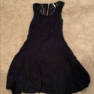 Black lace back zip up dress